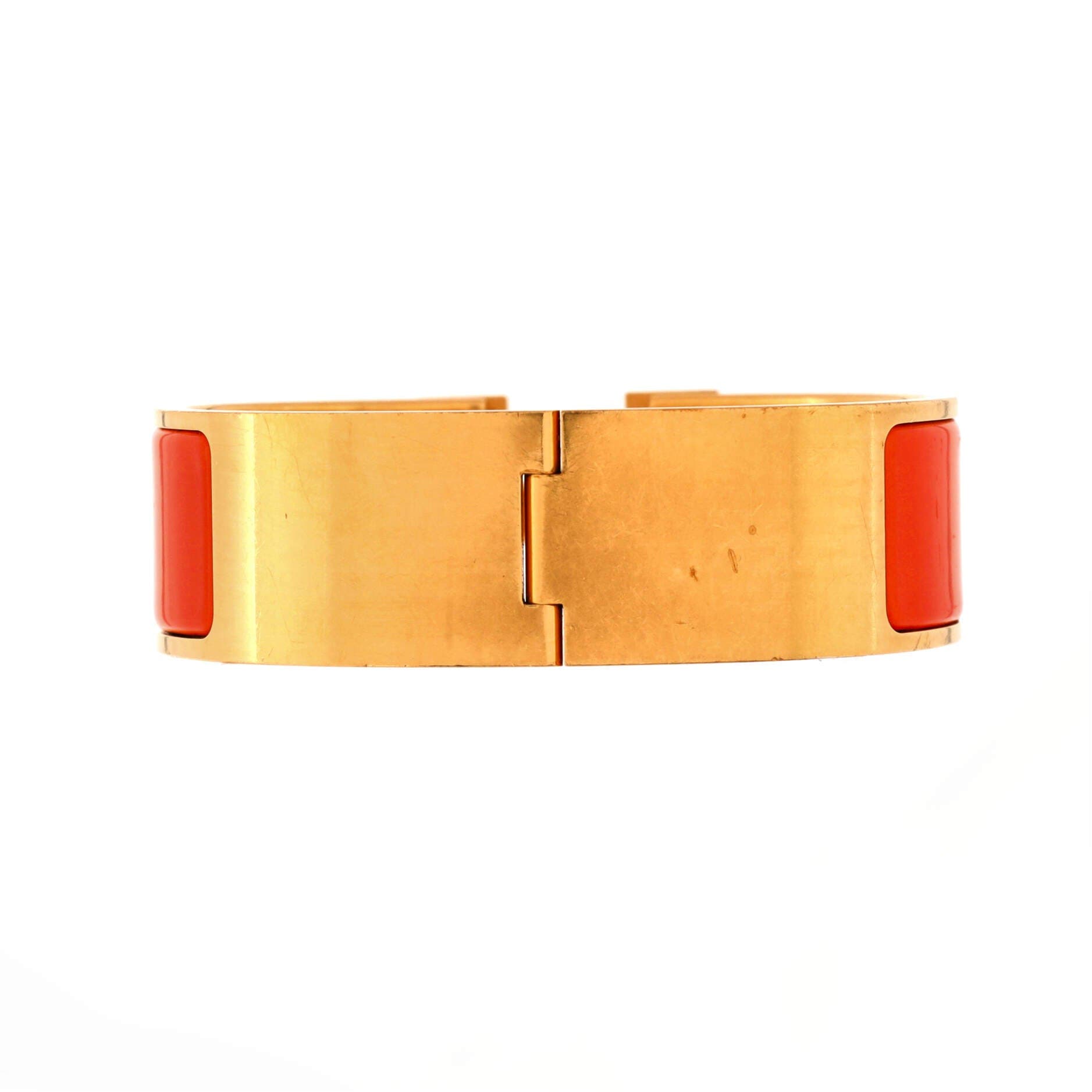 Pre-Owned Hermes Clic H Bracelet Enamel Wide, Alternate, color, Orange