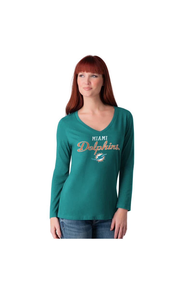 G-III 4HER BY CARL BANKS Women's G-III 4Her by Carl Banks Aqua Miami Dolphins Post Season Long Sleeve V-Neck T-Shirt, Main, color, Aqua