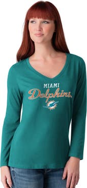 G-III 4HER BY CARL BANKS Women's G-III 4Her by Carl Banks Aqua Miami Dolphins Post Season Long Sleeve V-Neck T-Shirt