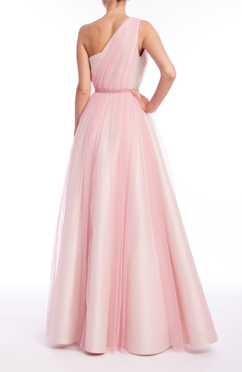 Badgley Mischka Collection One-Shoulder A-Line Tulle Gown, Alternate, color, Peony