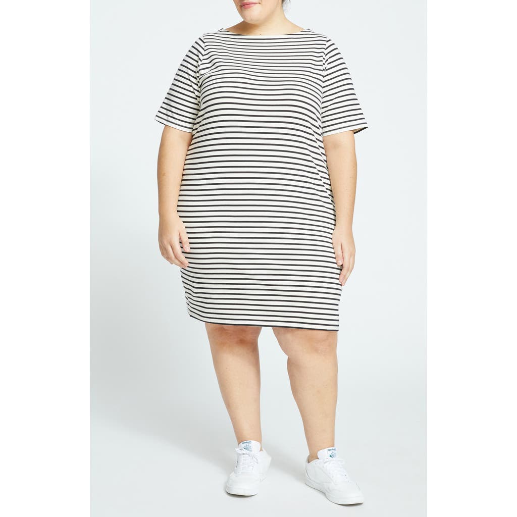 Universal Standard Plus Size Belle Breton Stripe Jersey Dress In Ecru/black Stripe