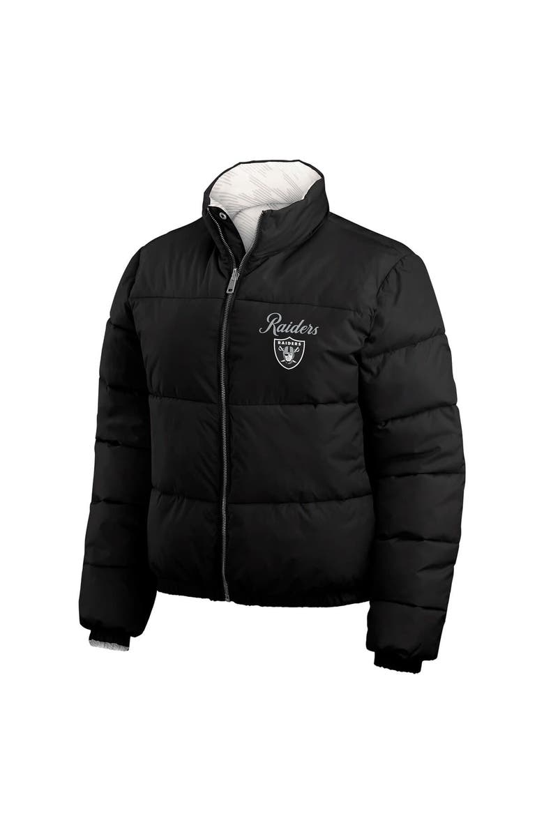 WEAR by Erin Andrews Women's WEAR by Erin Andrews  Black/White Las Vegas Raiders Reversible Cropped Full-Zip Puffer Jacket, Alternate, color, Black