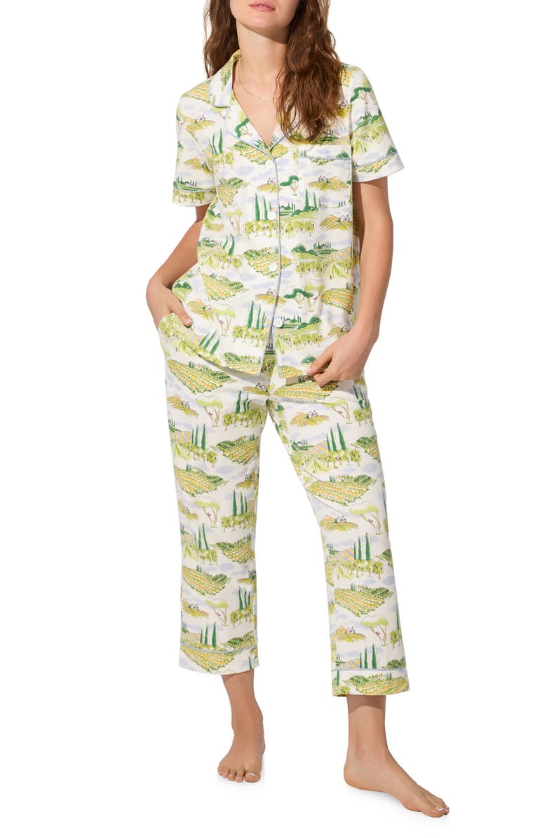 BedHead Pajamas Print Jersey Crop Pajamas, Main, color, Wine Country