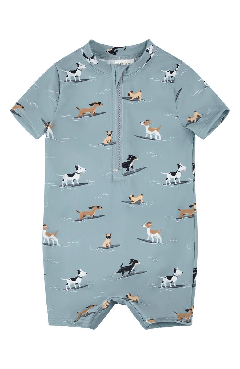 Petit Lem Short Sleeve Zip Front UPF50+ One-Piece Rashguard Swimsuit, Main, color, Blue