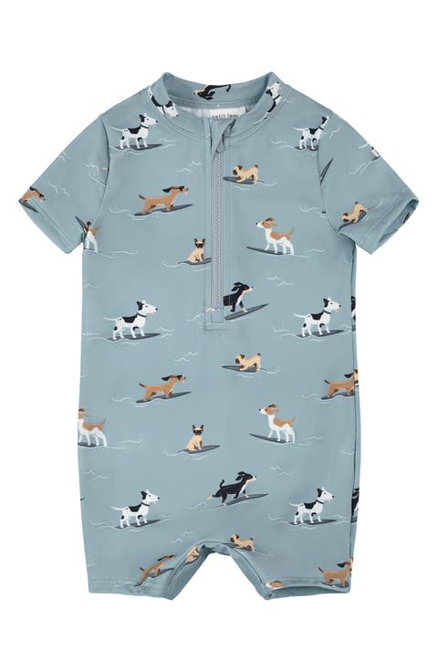 Short Sleeve Zip Front UPF50+ One-Piece Rashguard Swimsuit (Baby)