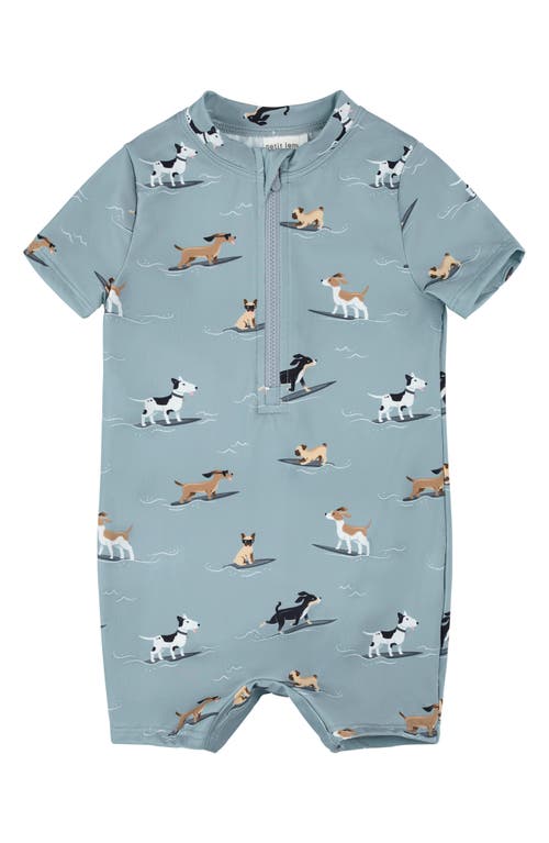 Petit Lem Babies'  Short Sleeve Zip Front Upf50+ One-piece Rashguard Swimsuit In Blue