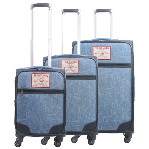 TRUE RELIGION TRUE RELIGION SOFT SIDED 3 PC SPINNER PATCH LUGGAGE SET