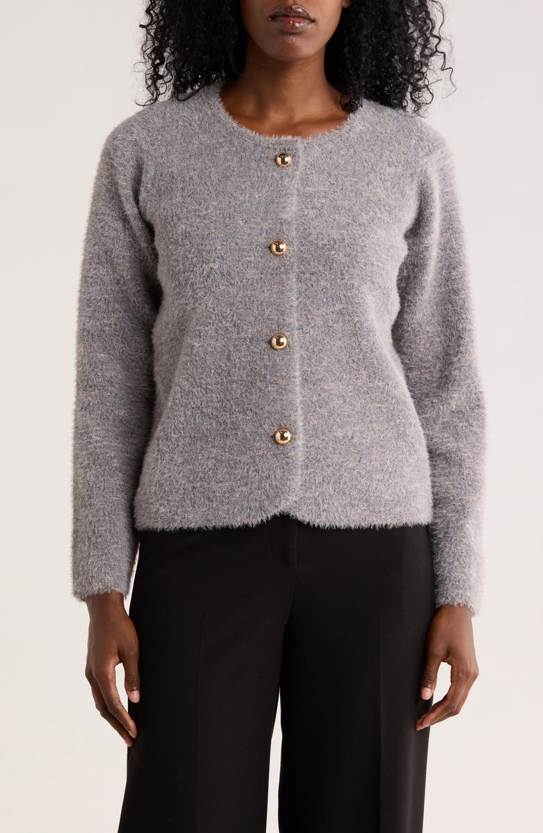 CYRUS Crewneck Button Front Cardigan, Main, color, Alpine Grey