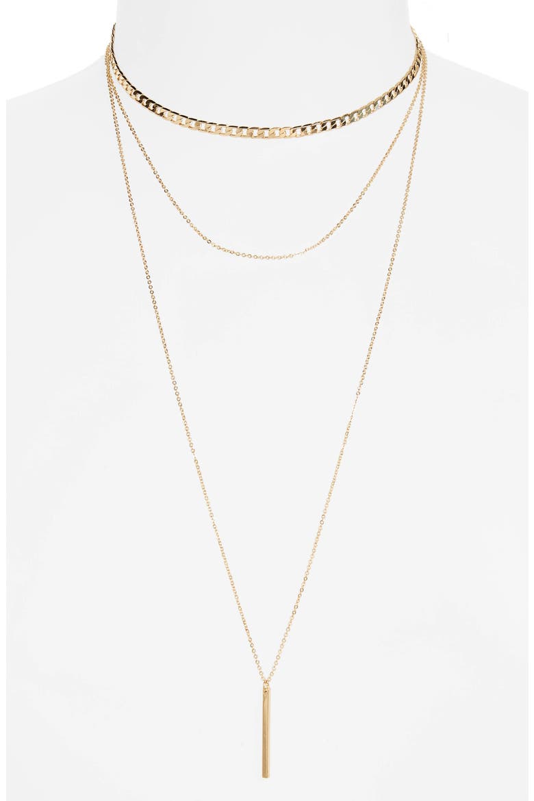 Layered Bar Charm Necklace, Main, color, GOLD