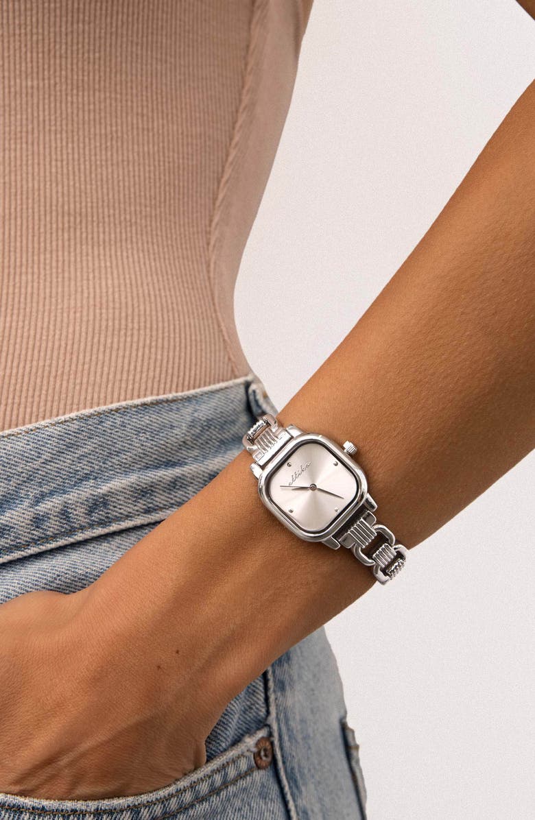 Ettika Classic Square Bracelet Watch, Alternate, color, Silver