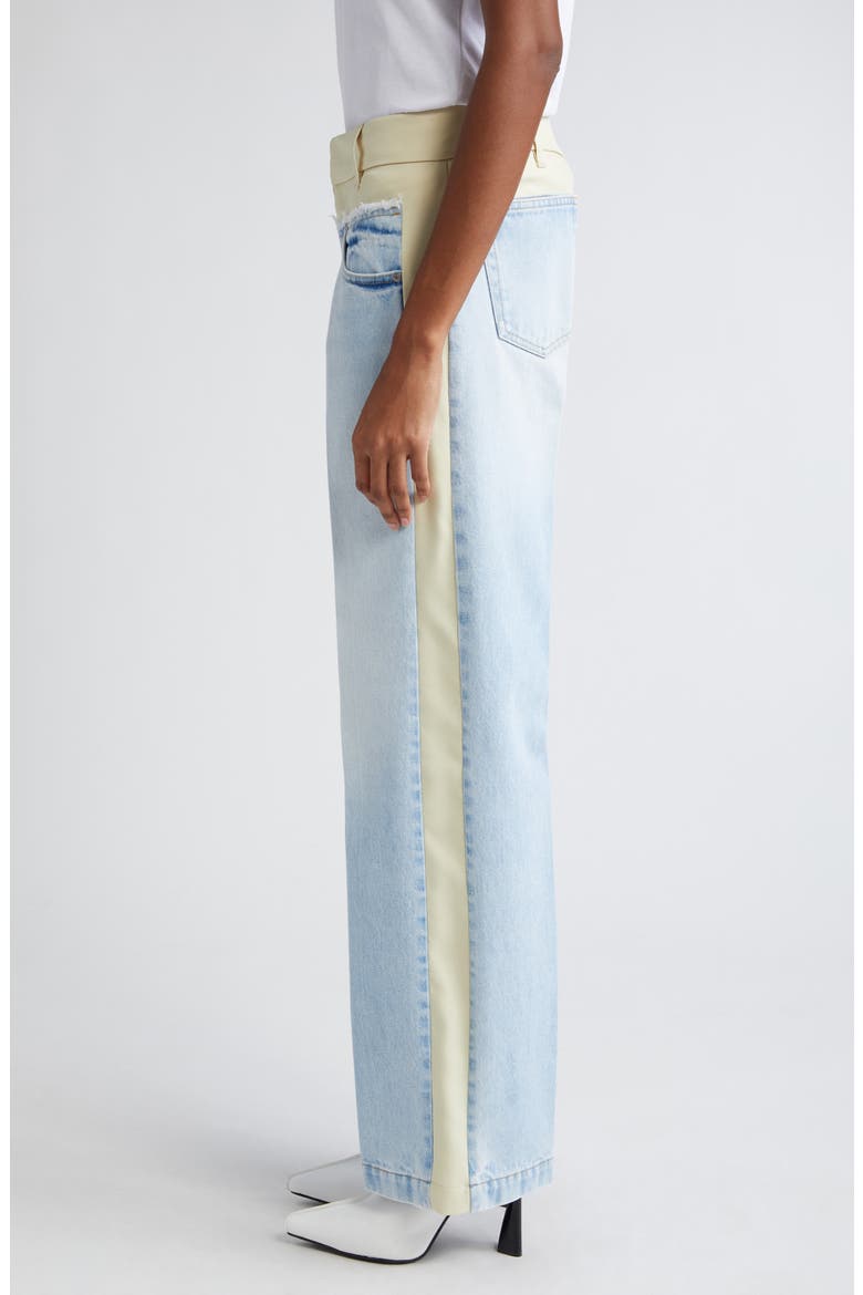 Two-Tone Mixed Media High Waist Straight Leg Jeans, Alternate, color, 4221 - LIGHT BLUE MIX FABRIC