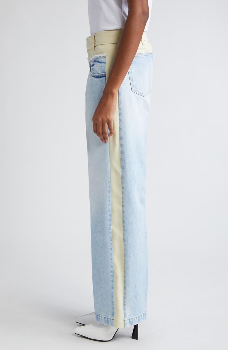 Stella McCartney Two-Tone Mixed Media High Waist Straight Leg Jeans, Alternate, color, 