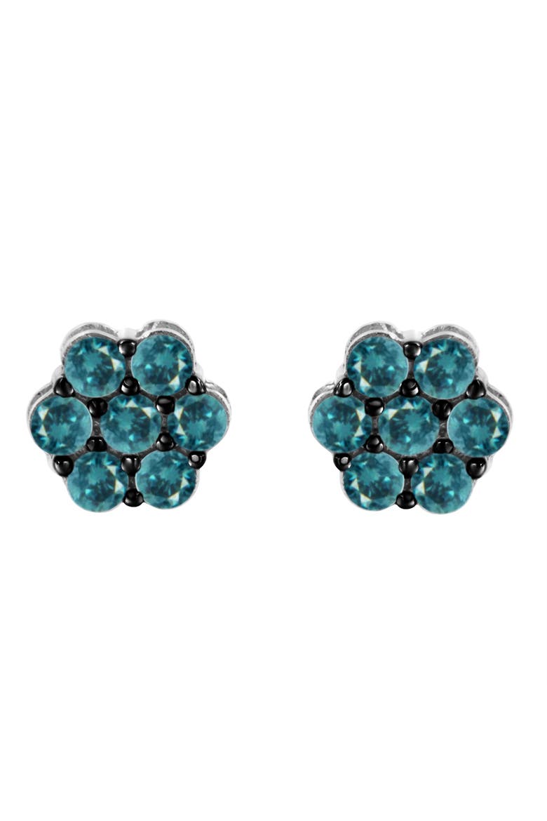 Silver 1.0 Cttw Blue Diamond Floral Stud Earrings, Main, color, White