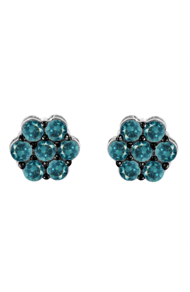Haus of Brilliance Silver 1.0 Cttw Blue Diamond Floral Stud Earrings, Main, color, White