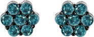 Haus of Brilliance Silver 1.0 Cttw Blue Diamond Floral Stud Earrings