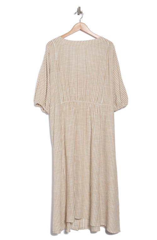 Shop Max Studio Yarn Dye Puff Sleeve Maxi Dress In Beige/off White Awning Stripe