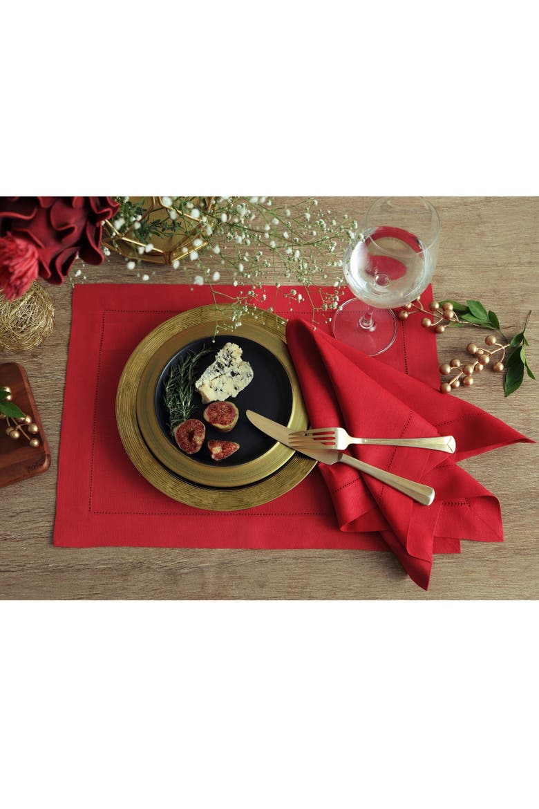 Linen Placemats Set of 4, 14 x 19" - Classic Hemstitch, Alternate, color, Red