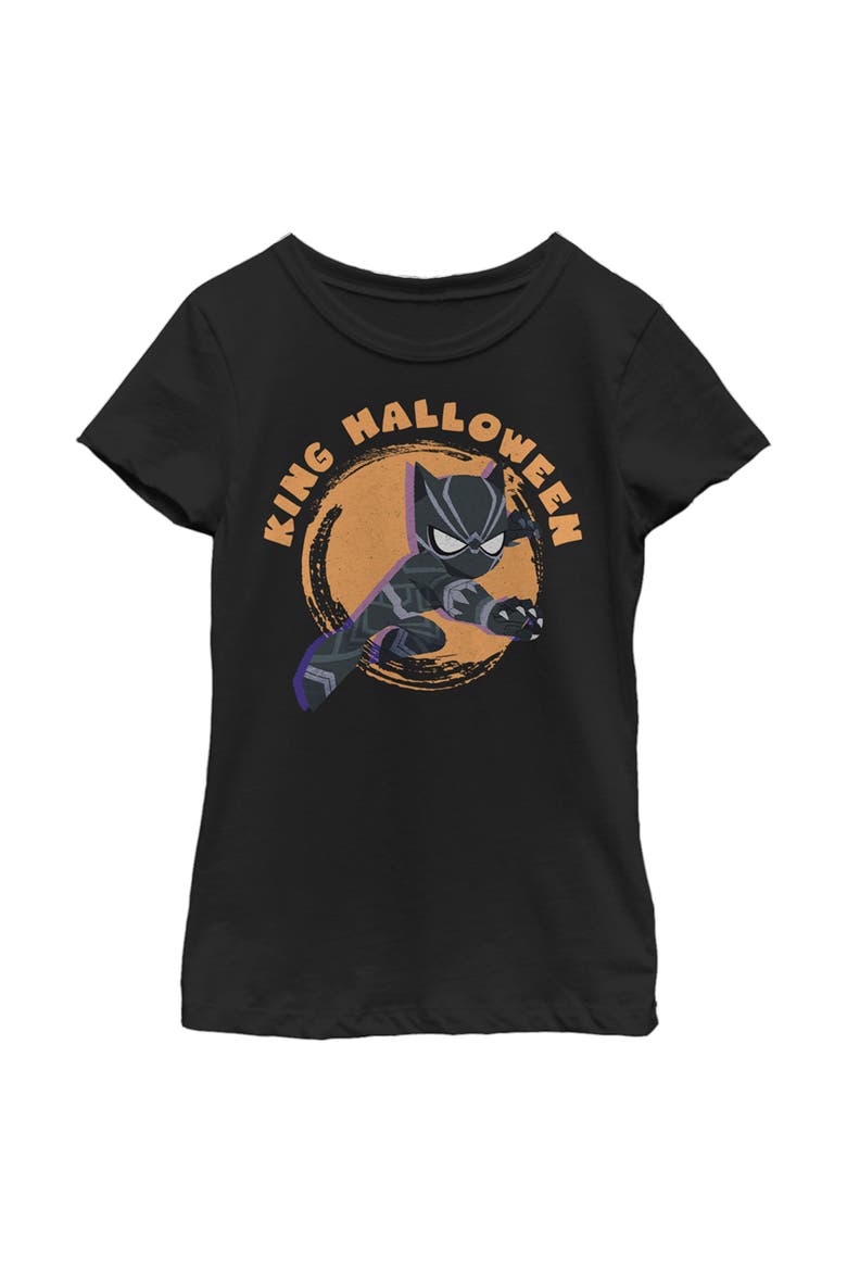 Girl's Marvel Animated Black Panther King Halloween  Graphic T-Shirt, Main, color, Black