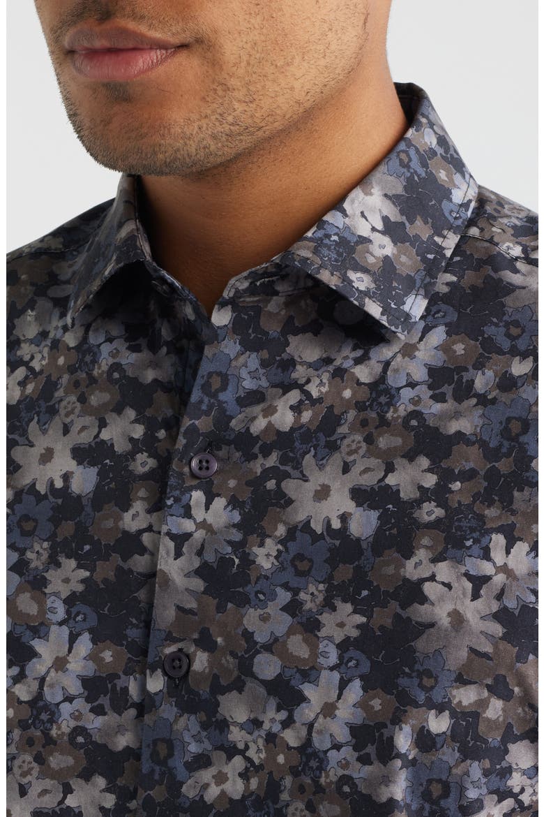 Kyoto Floral Short Sleeve Cotton Button-Up Shirt, Alternate, color, BLACK