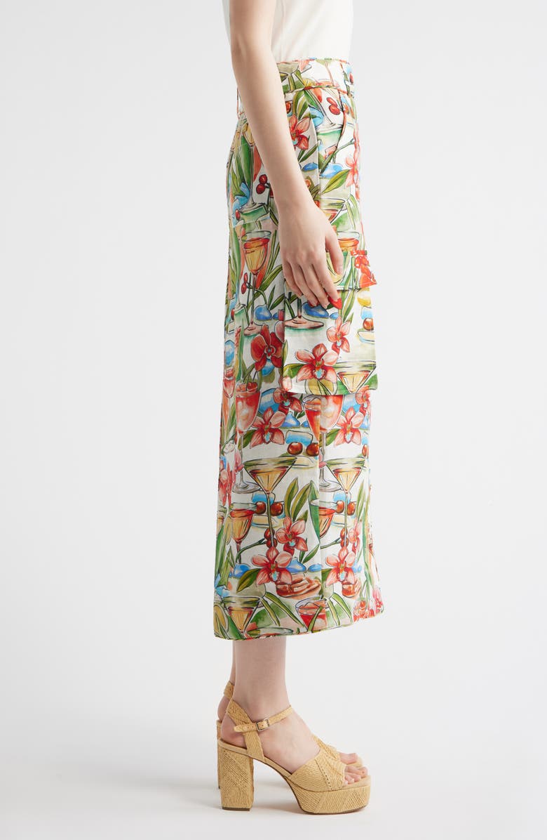 FARM Rio Cocktail Print Linen Midi Skirt, Alternate, color, Off-White