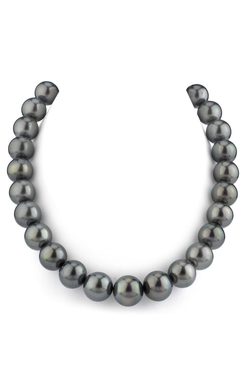 12-14mm Dark Round Tahitian South Sea Pearl Necklace - AAA Quality, Main, color, White Gold Clasp