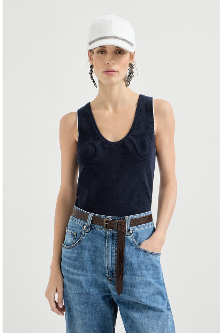 Cotton ribbed knit top, Alternate, color, Blue