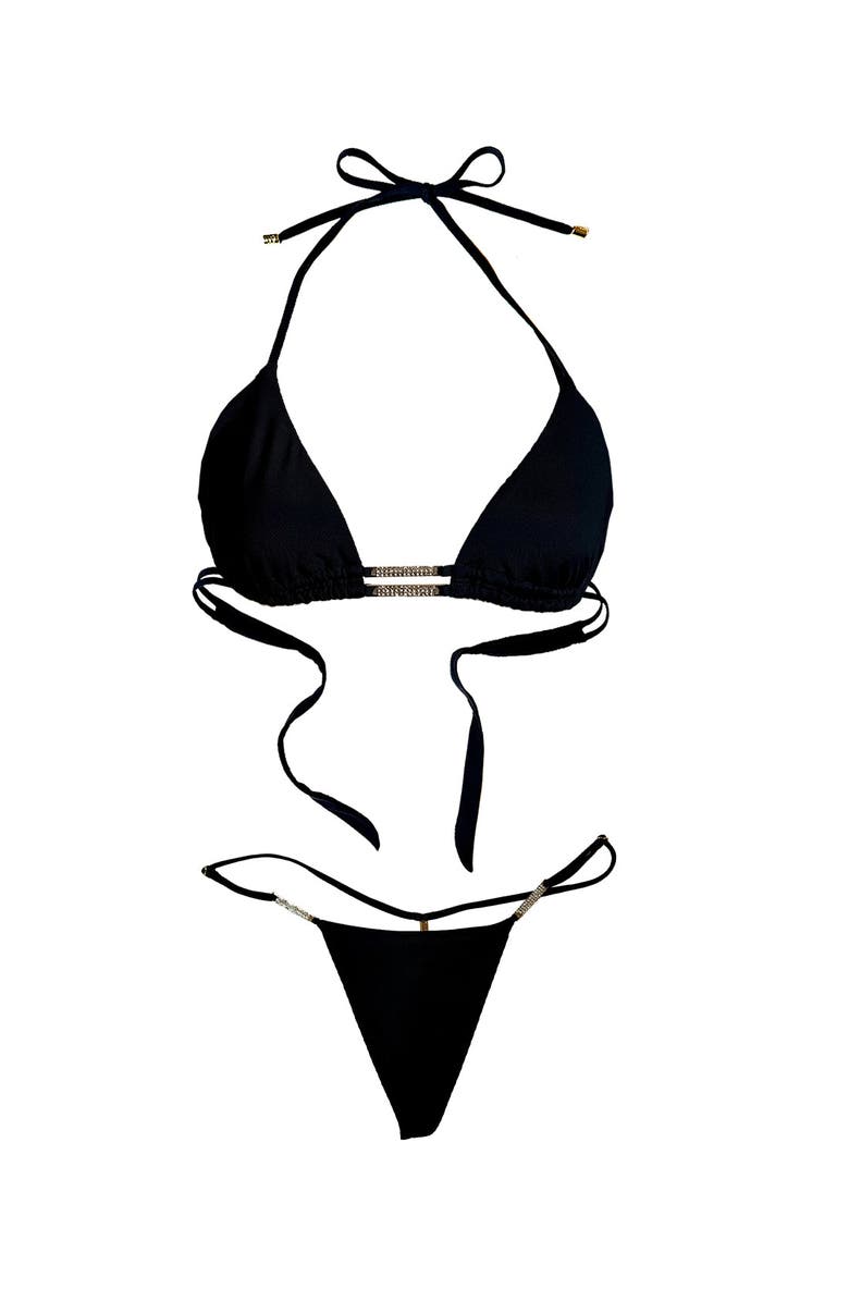 Beach Bunny Swimwear Evie Thong Bottom, Alternate, color, Black