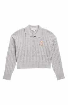 PINK ROSE Kids' Cable Knit Polo Sweater
