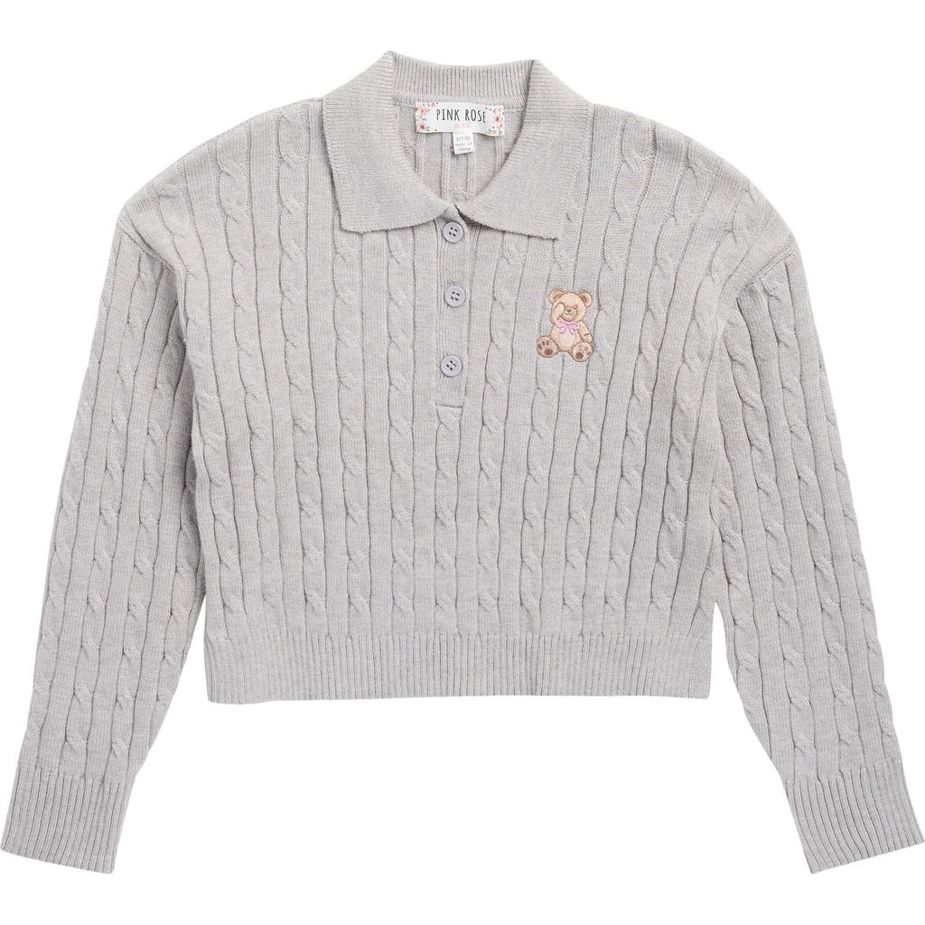 Pink Rose Kids' Cable Knit Polo Sweater In Gray