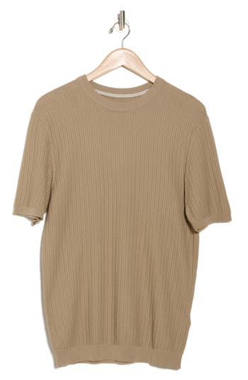 Denim And Flower Short Sleeve Ribbed Cotton Crewneck Sweater In Dark Sand