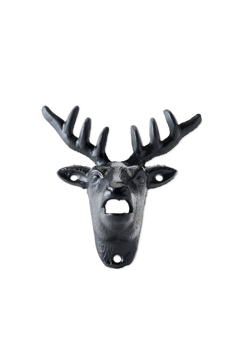 Cast Iron Wall Mounted Deer Bottle Opener, Main, color, Black