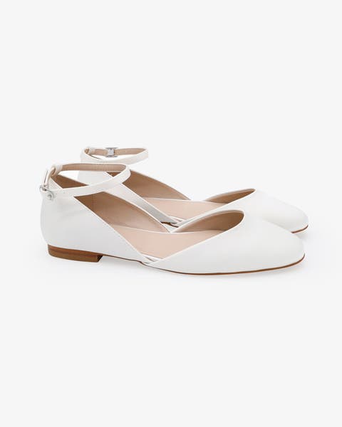 Gloria Satin Round Toe Wedding Flat with Ankle Strap