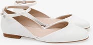 Kailee P Gloria Satin Round Toe Wedding Flat with Ankle Strap