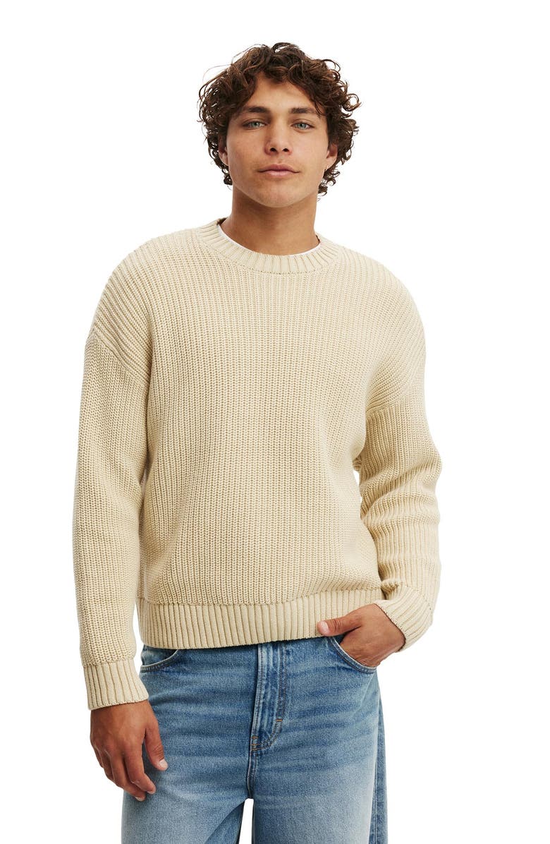 Cotton On Men's Washed Box Fit Crew Knit, Main, color, Stone