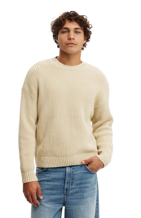 Men's Washed Box Fit Crew Knit