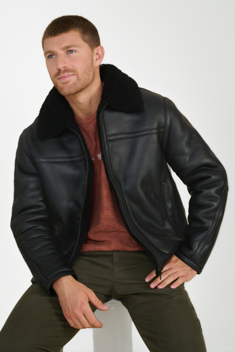 Landon Leather Shearling Jacket, Alternate, color, Black