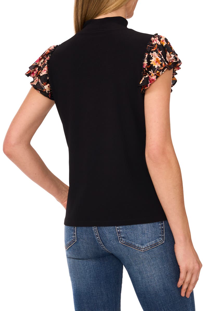 CeCe Floral Print Double Ruffle Mixed Media Top, Alternate, color, 