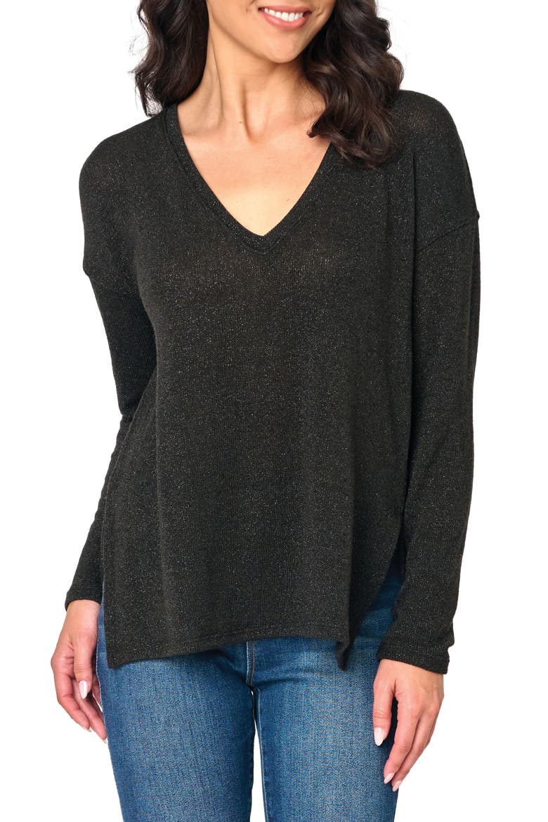 V-Neck High-Low Tunic, Main, color, BLACK