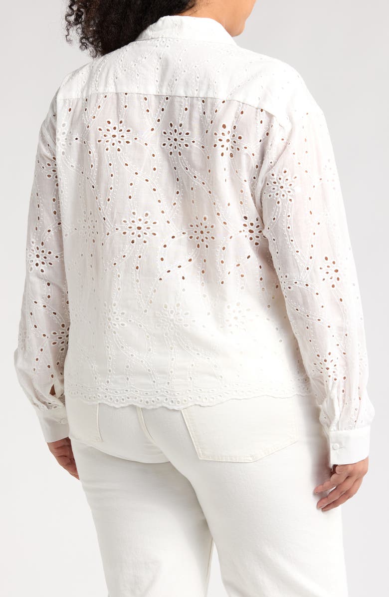 Forgotten Grace Embroidered Eyelet Long Sleeve Button-Up Shirt, Alternate, color, White