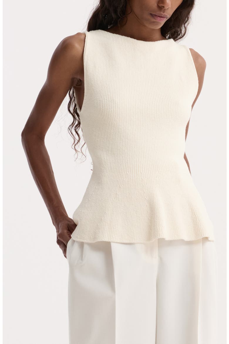 Sculptural Rib Organic Cotton Peplum Sweater, Main, color, CREAM