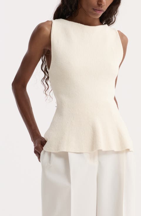 Sculptural Rib Organic Cotton Peplum Sweater