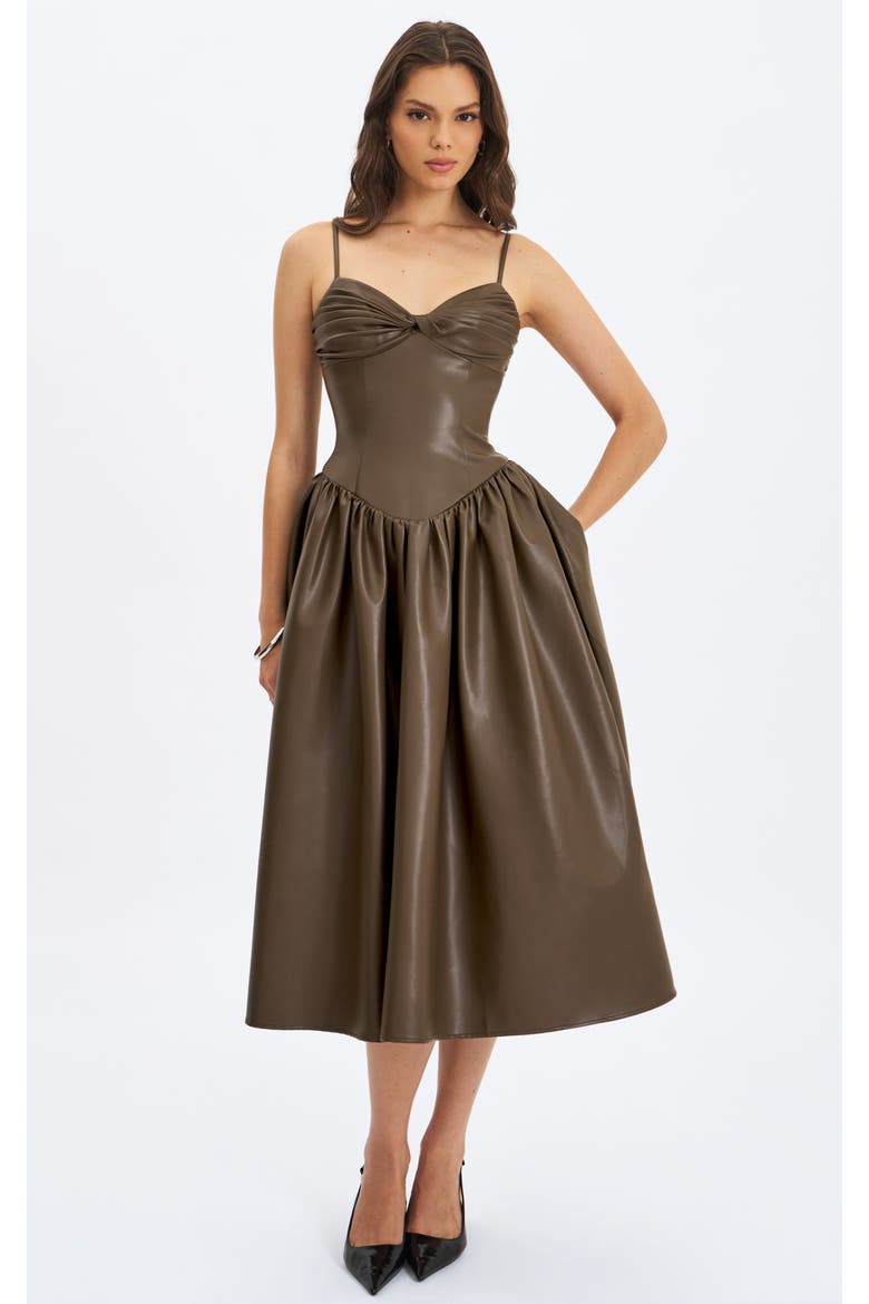 Parisia Vegan Leather Drop Waist Maxi Dress, Main, color, Brown