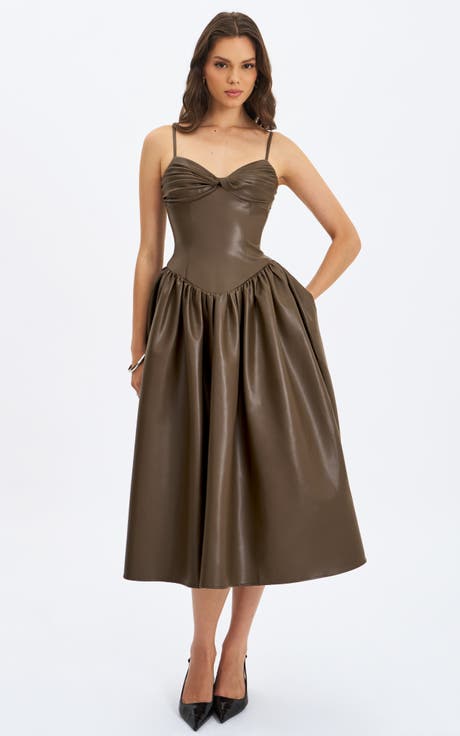 Parisia Vegan Leather Drop Waist Maxi Dress