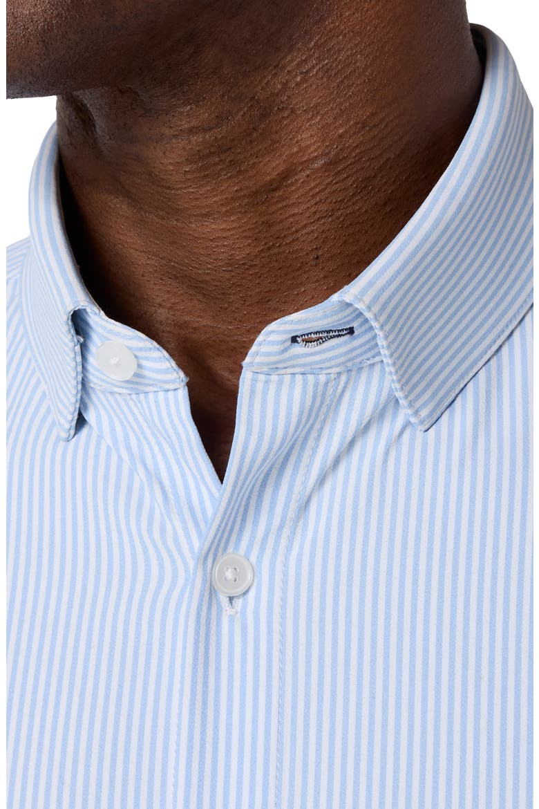 Leeward Trim Fit Stripe Performance Button-Up Shirt, Alternate, color, BEL AIR BLUE BANKER STRIPE