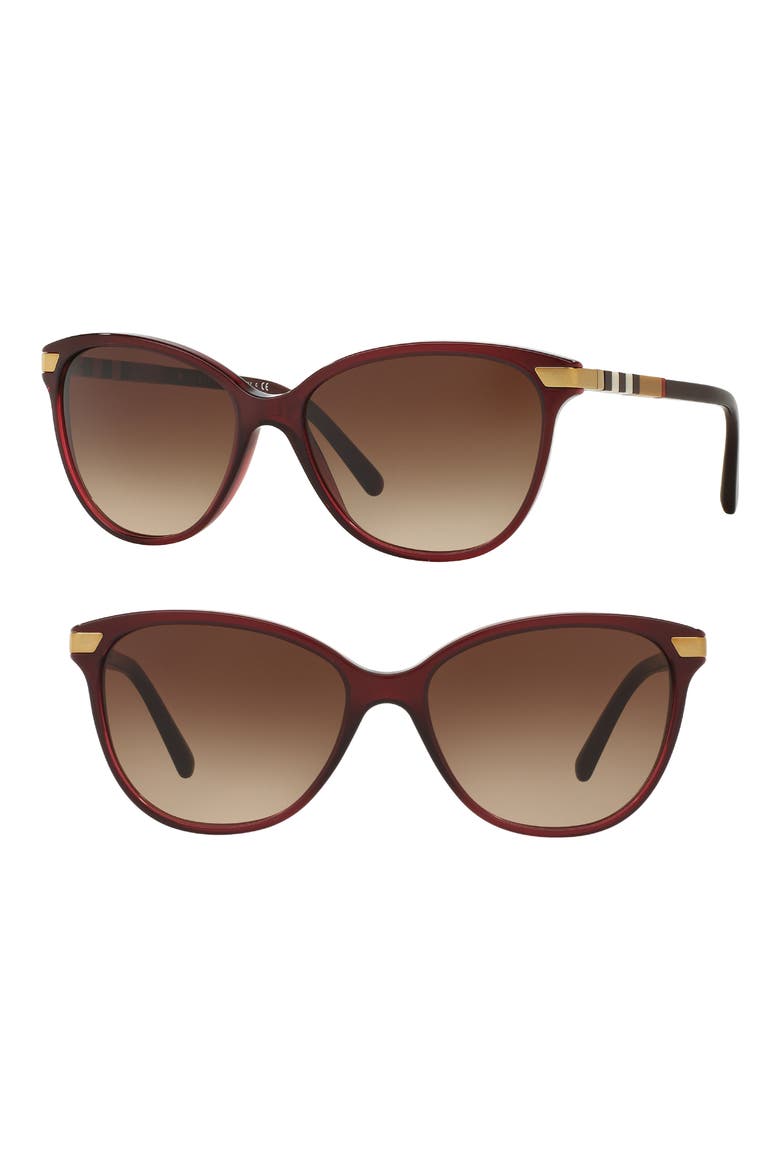 57mm Cat Eye Sunglasses, Main, color, TRANSLUCENT OXBLOOD