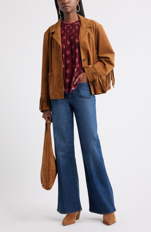 Treasure & Bond Shirred Ruffle Sleeve Top In Burgundy