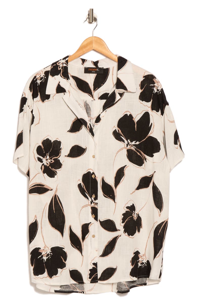 Renee C Floral Camp Shirt, Alternate, color, White