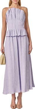 English Factory Pleated Ruffle Strapless Maxi Dress