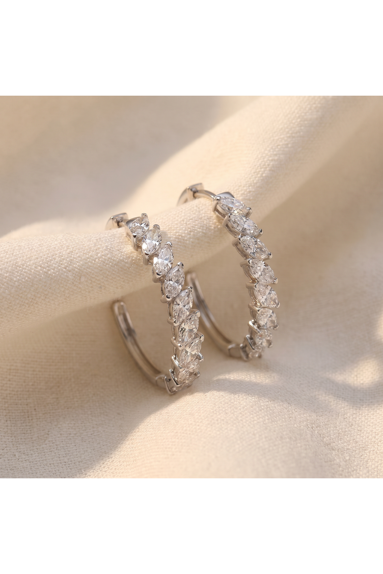 2 - 6 Ct Marquise Cut Diamond Hoops 14k Gold Lab Grown Women's Earrings 1", Alternate, color, White Gold - 3Ct