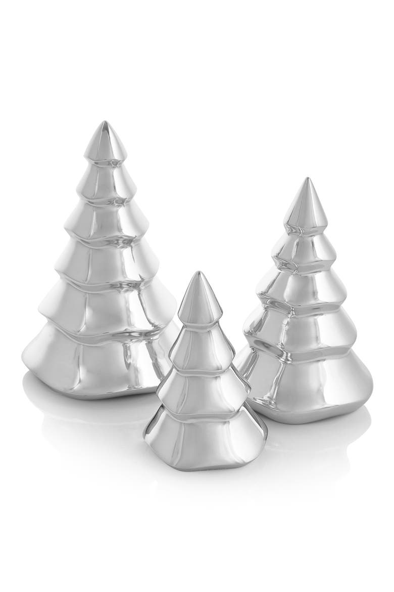 Set of 3 Mini Christmas Trees, Main, color, SILVER